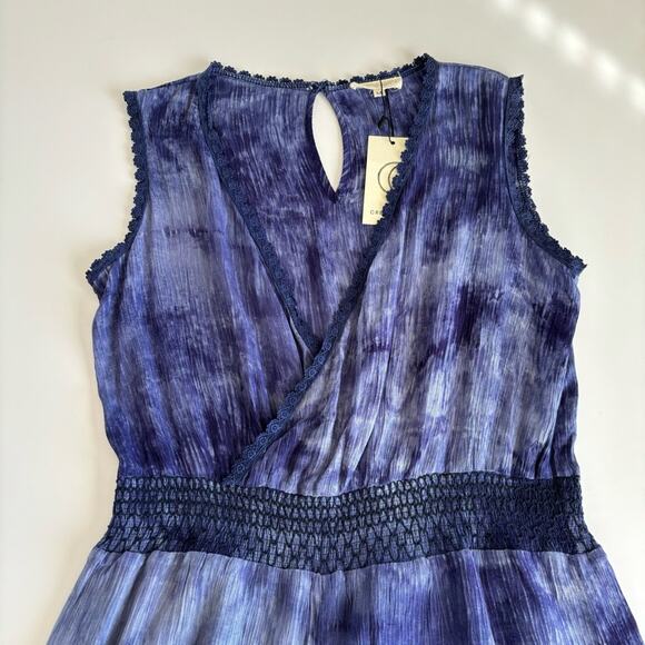 Crescent Blue Tie Dye Boho Style Sleeveless Surplice Neckline Romper Medium - Picture 3 of 11